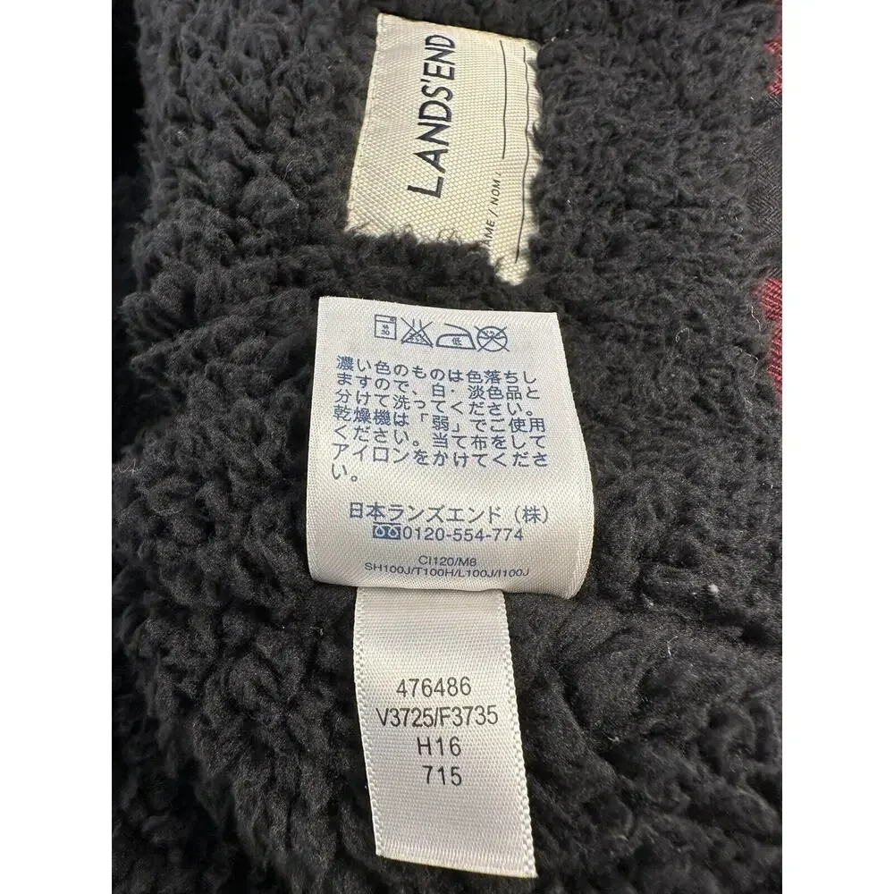 LANDS' END UNISEX READ PLAID VEST W/HOODY SHERPA LINED Size Small PERFECT!
